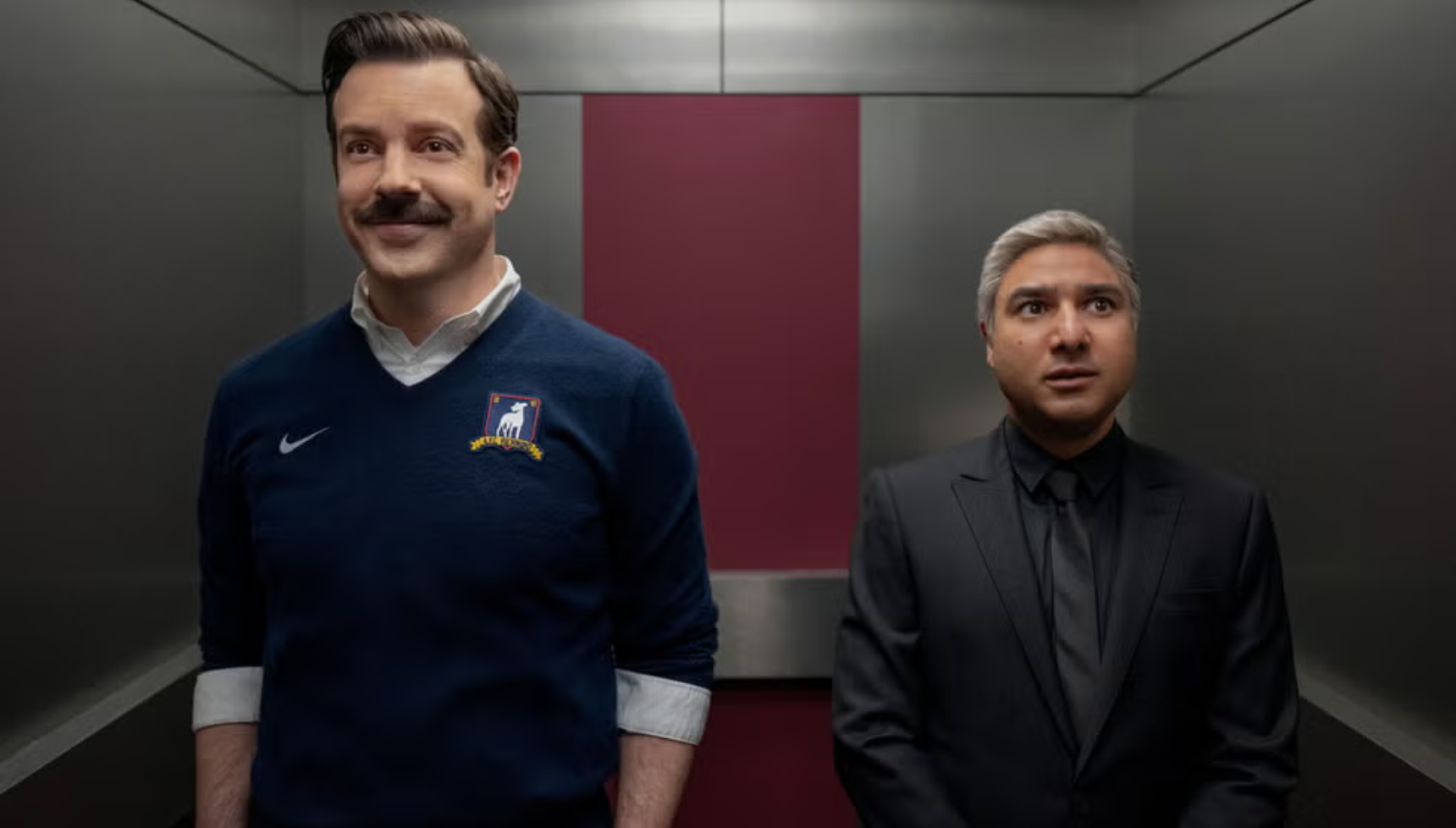 A close up of Jason Sudeikis and Nick Mohammed in Ted Lasso season 3.