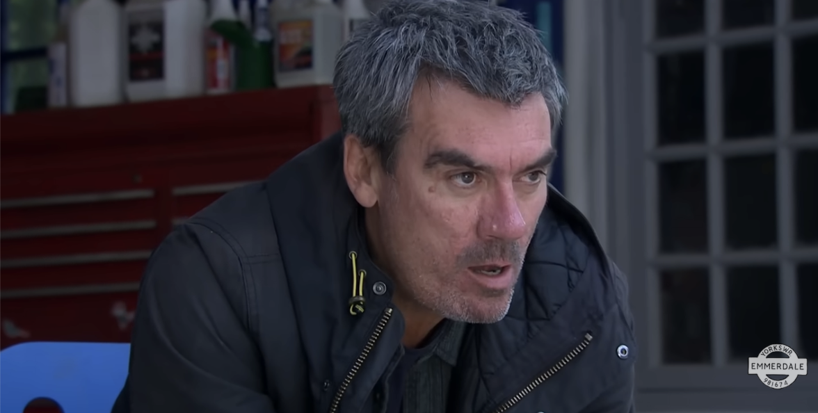 Emmerdale Cain Dingle annoyed and drunk