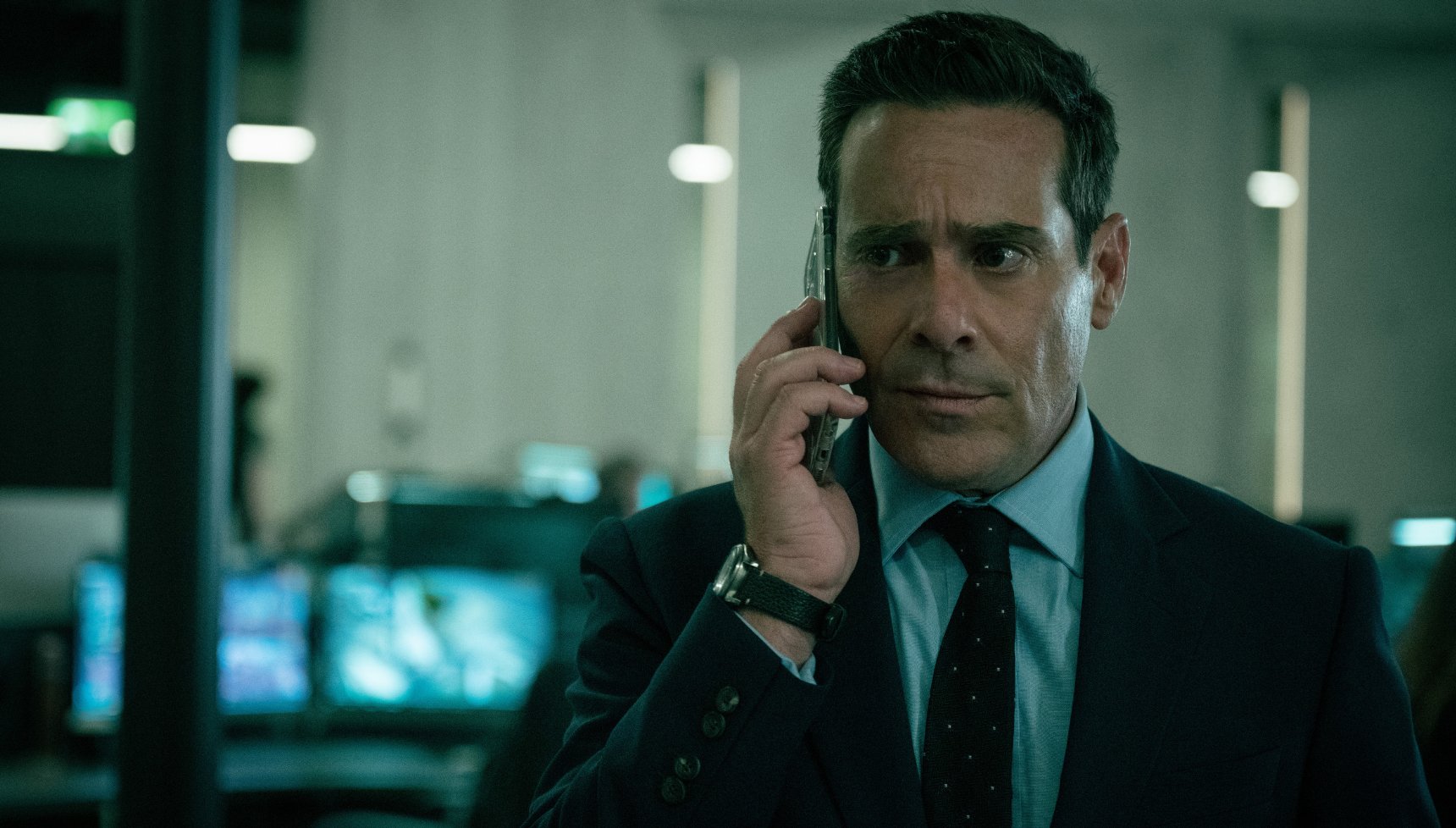 James Callis talking on the telephone in Slow Horses season 5 episode 5.