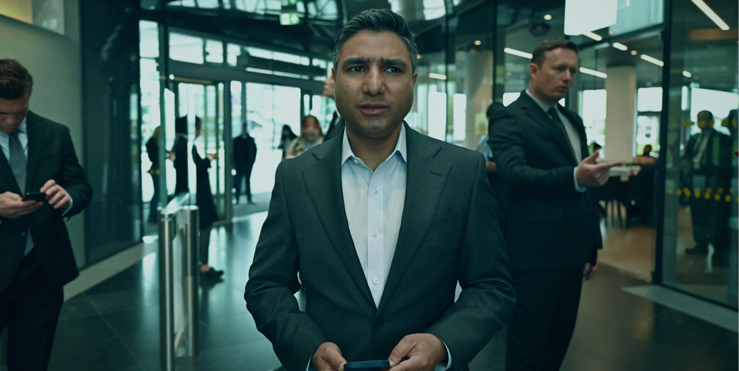 A close up of Nick Mohammed as Zahar Jaffrey in Slow Horses season 5 episode 3
