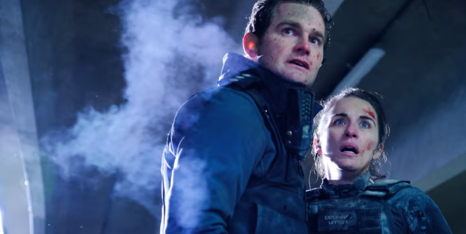 Mark Stanley and Vicky McClure looking shocked in Trigger Point season 2.