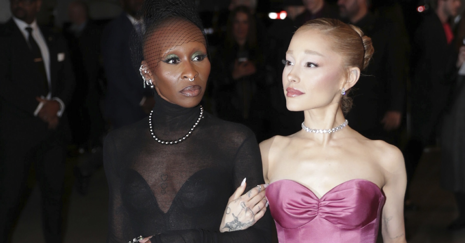 Cynthia in black dress and Ariana in purple at NY premiere