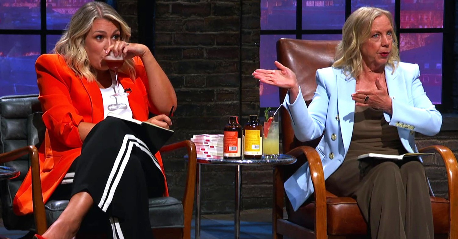 Sara Davies and Deborah Meaden try a drink on Dragons' Den