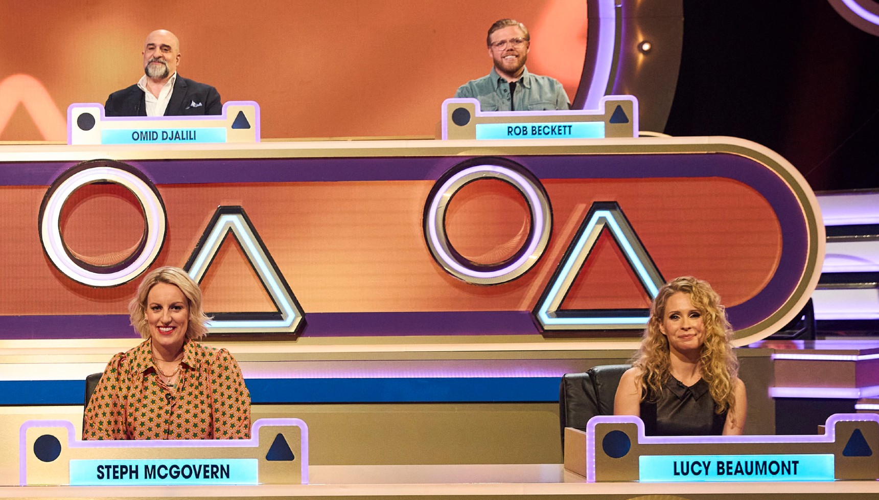 Blankety Blank celebrities Steph McGovern, Omid Djalili, Rob Beckett and Lucy Beaumont