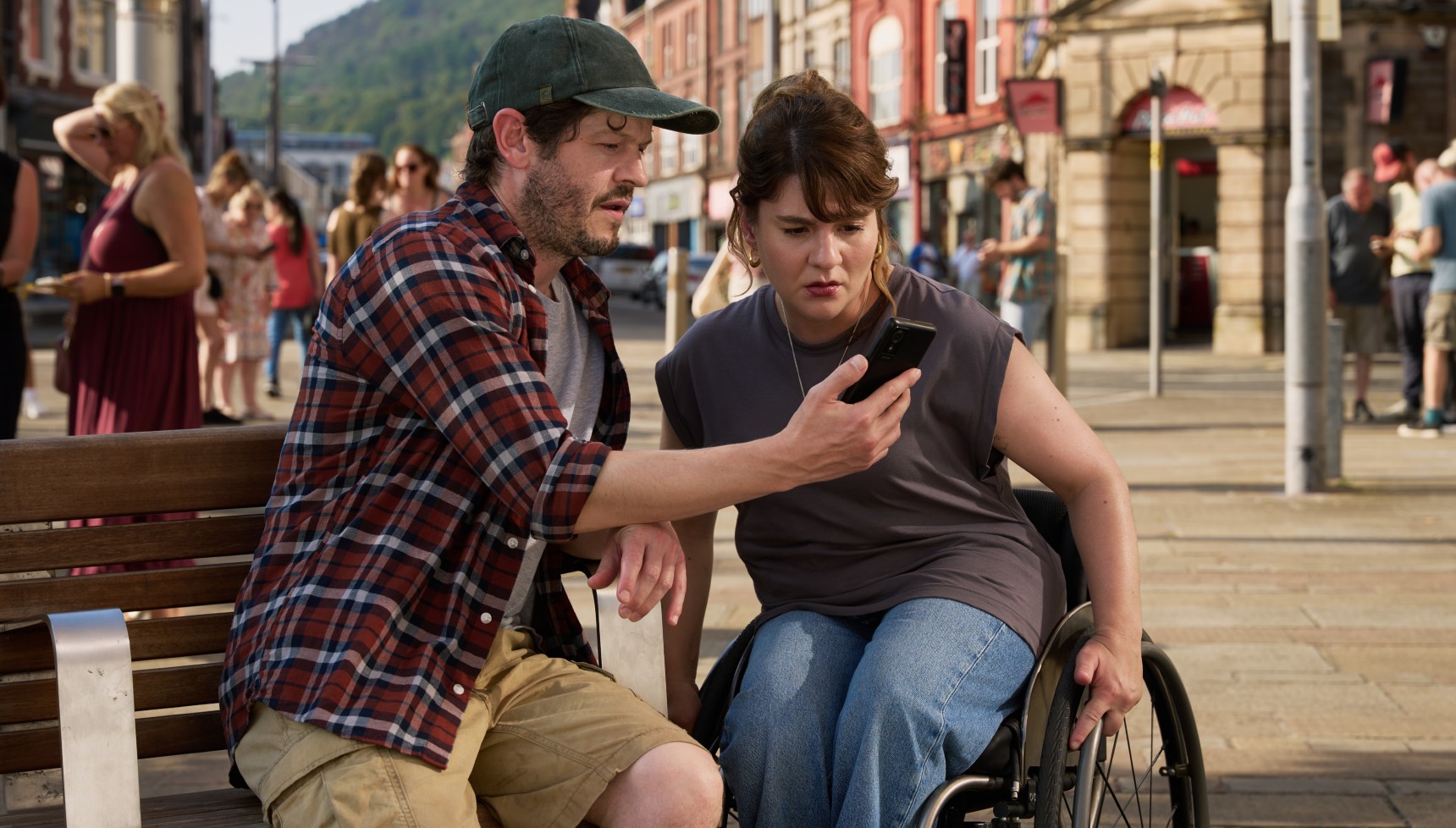 Iwan Rheon as Dick Carwyn and Ruth Madeley as Dr Gabriele Fox in The Rapture