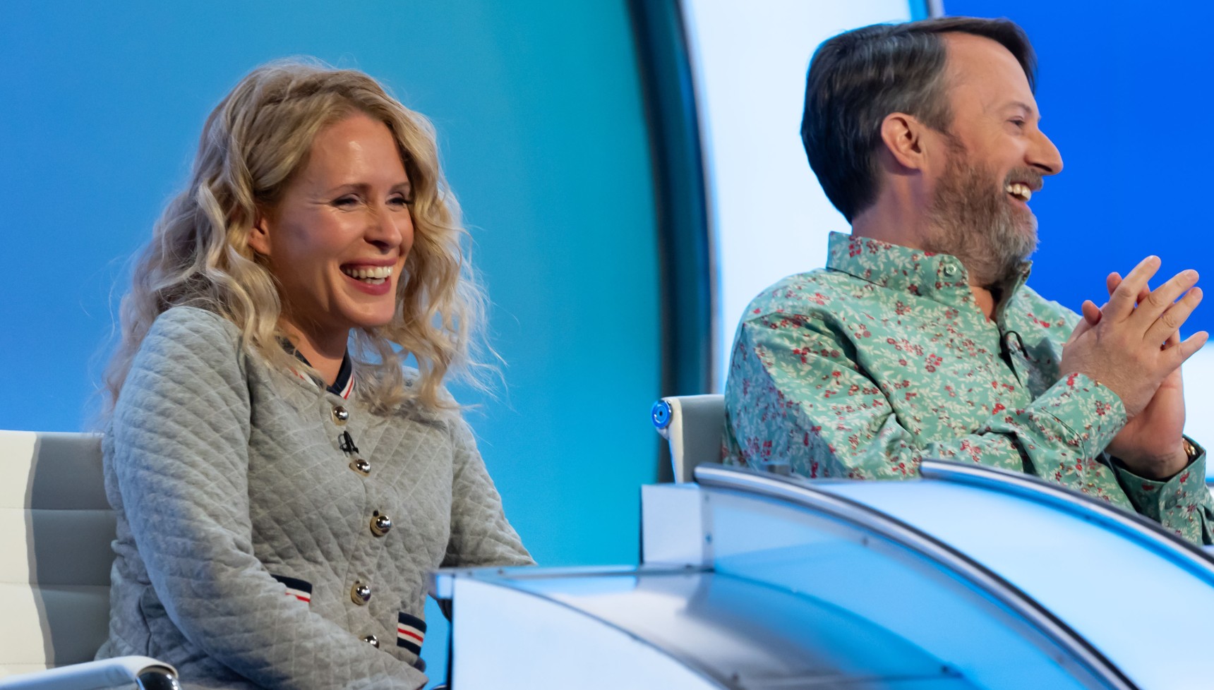 Would I Lie to You? stars Lucy Beaumont and David Mitchell laughing