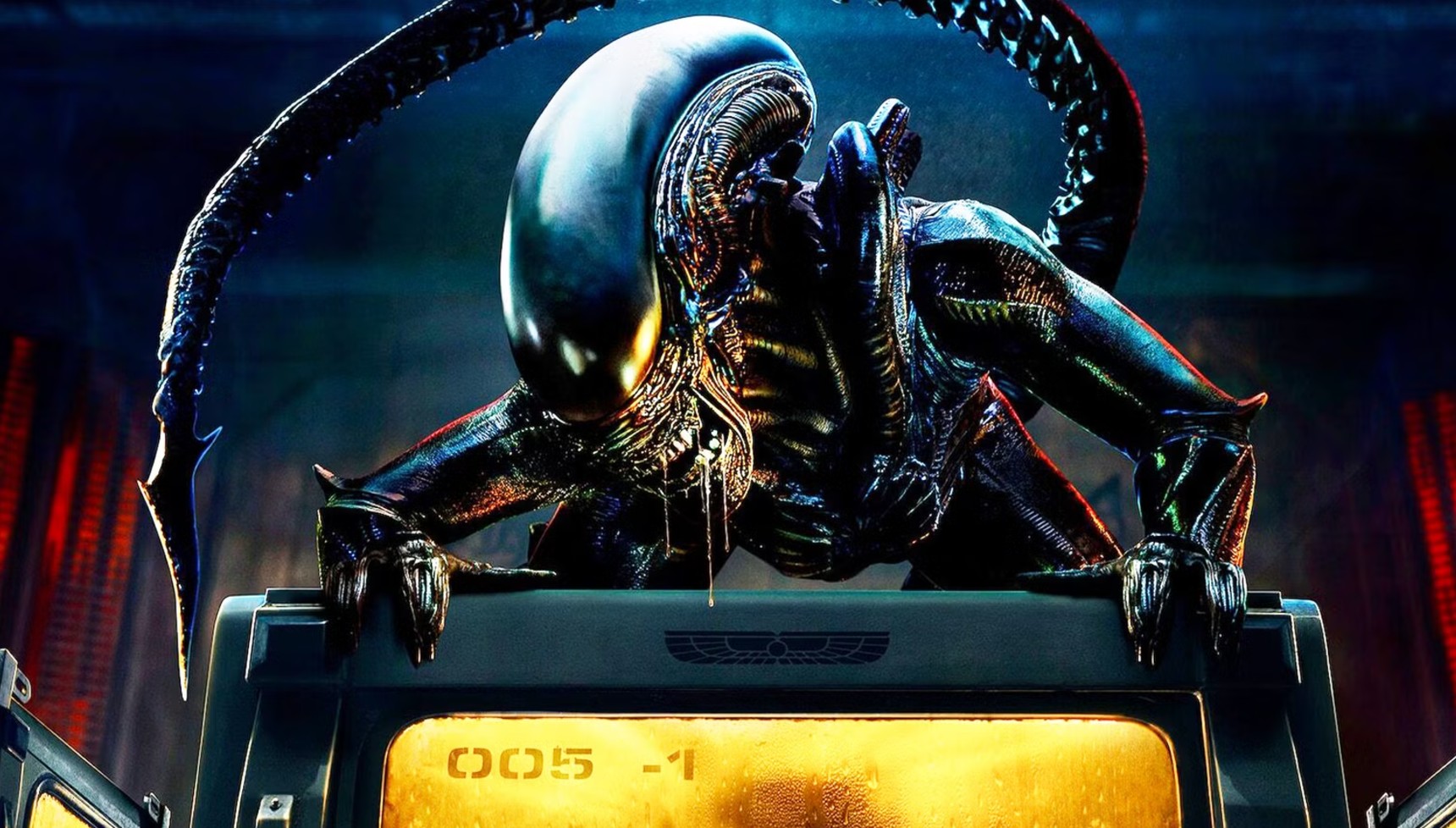 A Xenomorph climbing on a containment cube in Alien: Earth