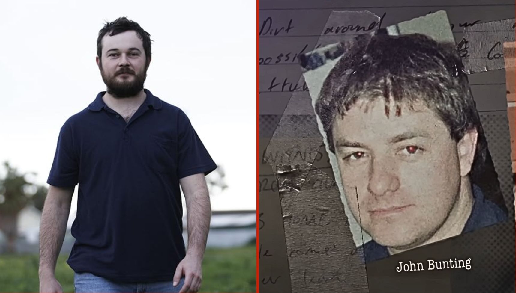 Daniel Henshall as John Bunting in Snowtown and a picture of the real Bunting in a YouTube video