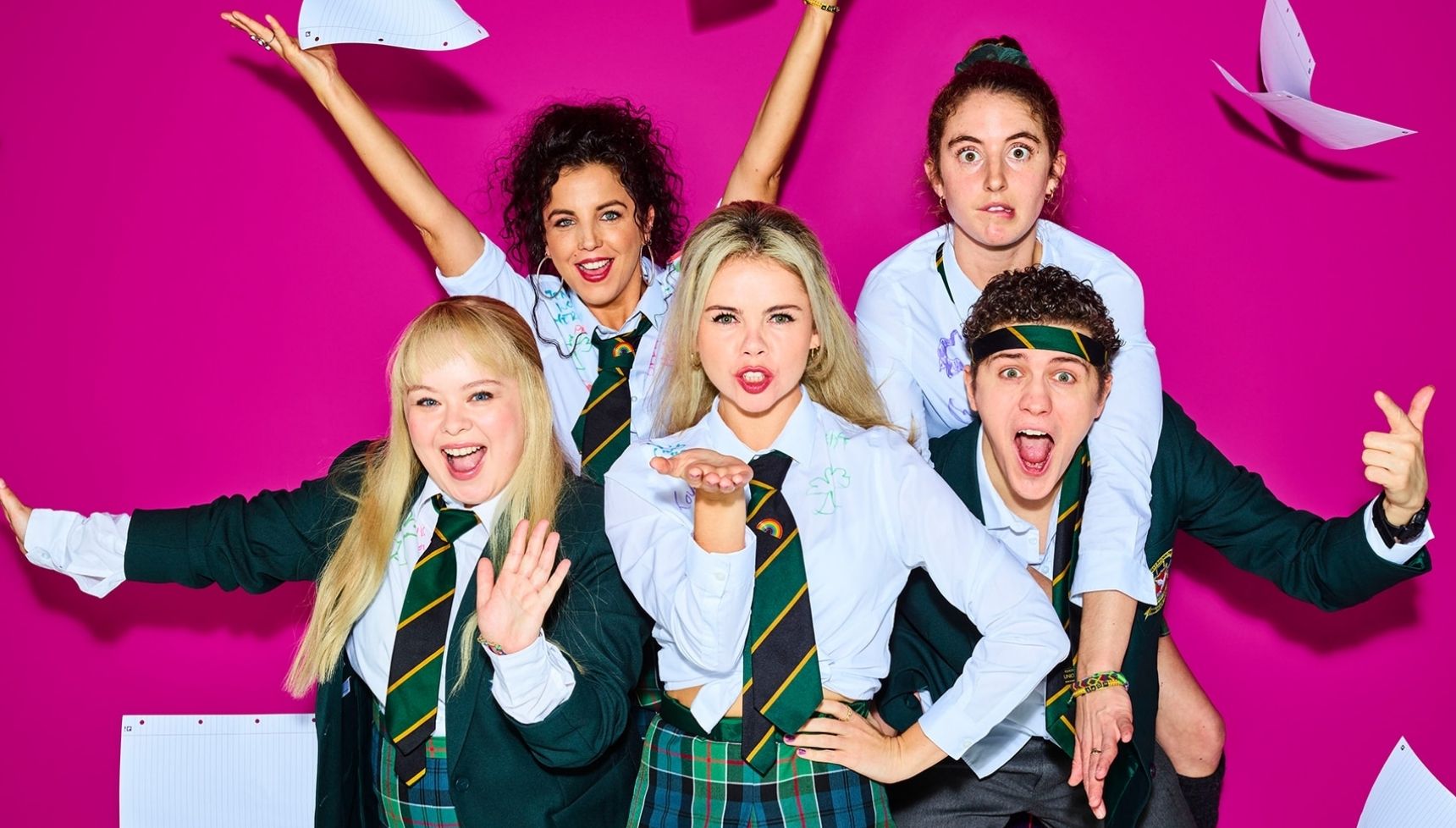 The cast of Derry Girls in their school uniforms