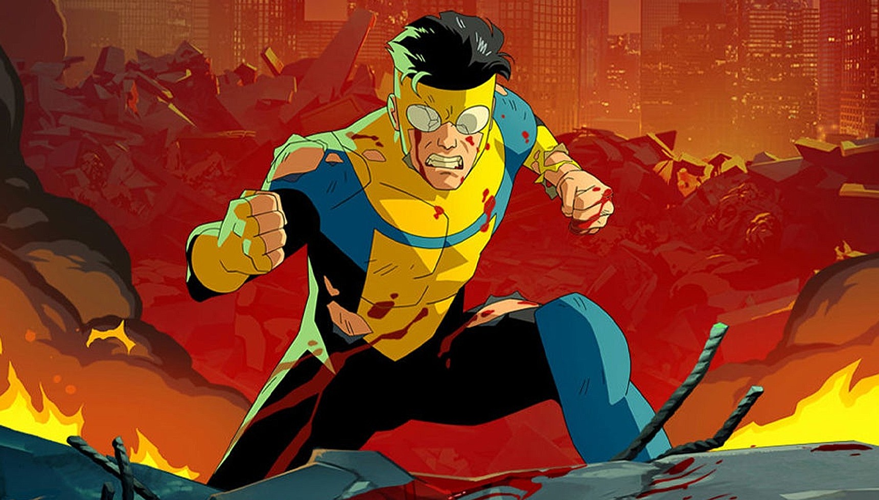 Mark with blood on his costume in Invincible