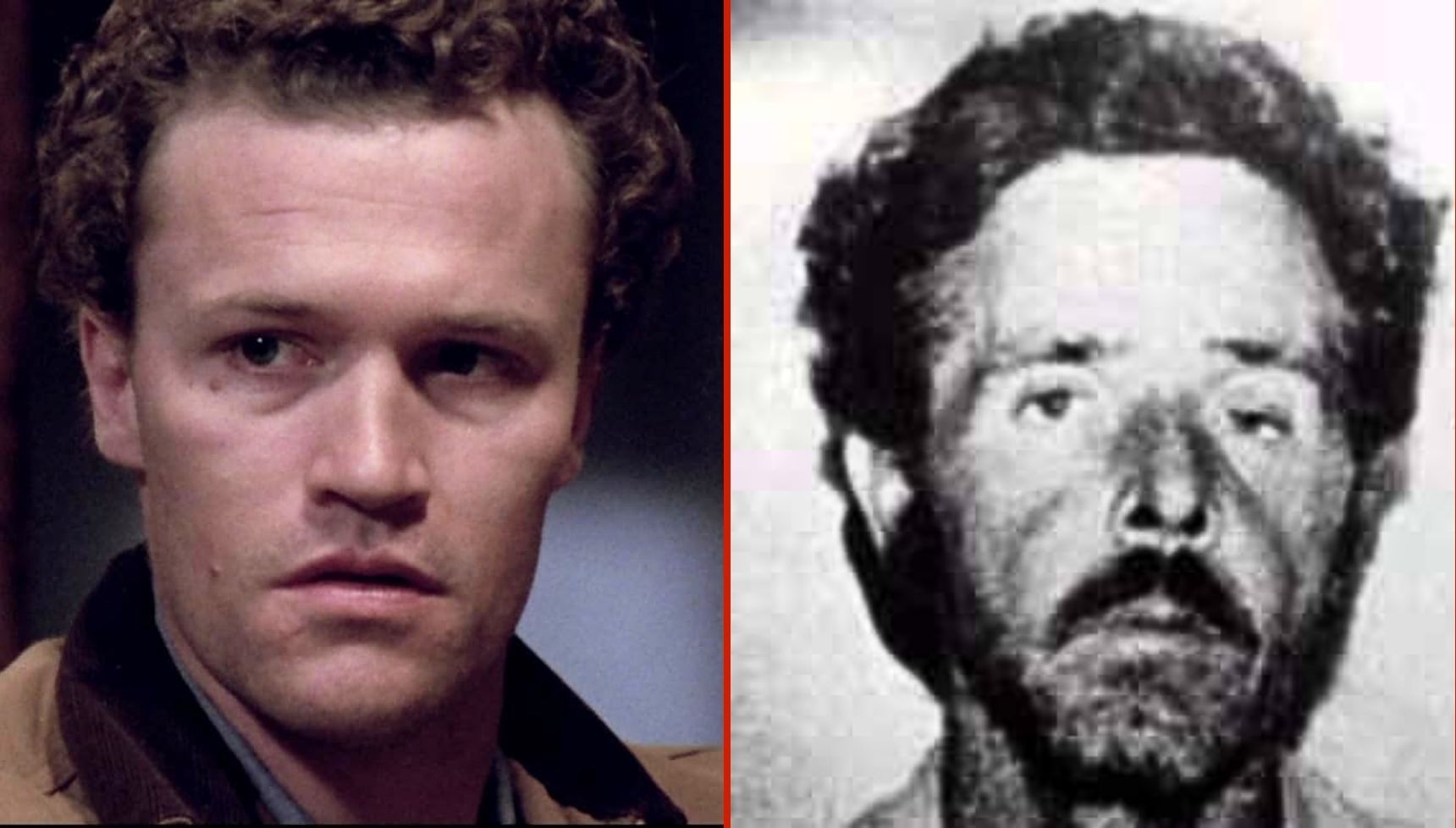 Michael Rooker in Henry: Portrait of a Serial Killer and a mug shot of Henry Lee Lucas