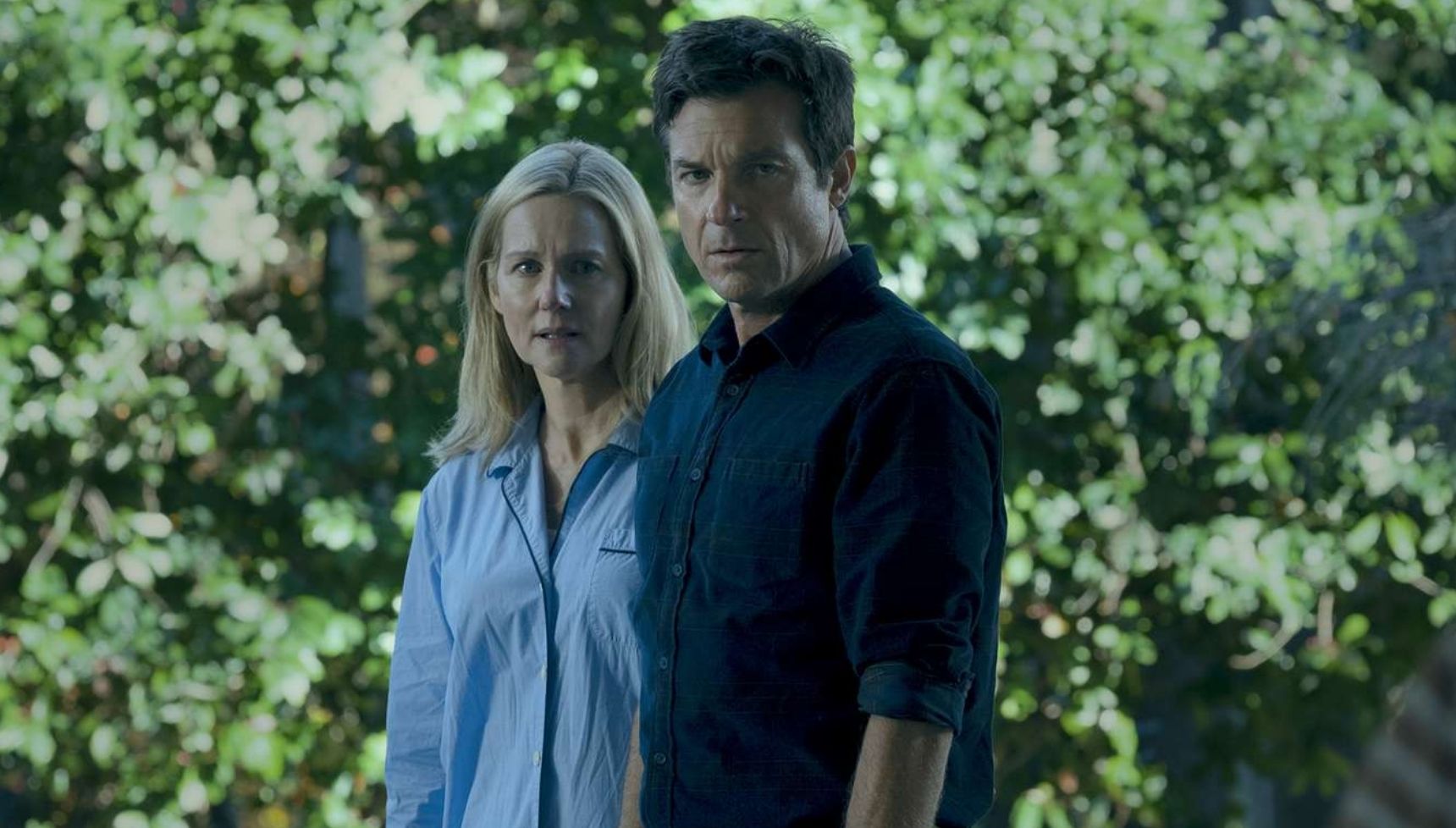 Laura Linney and Jason Bateman standing next to each other in Ozark
