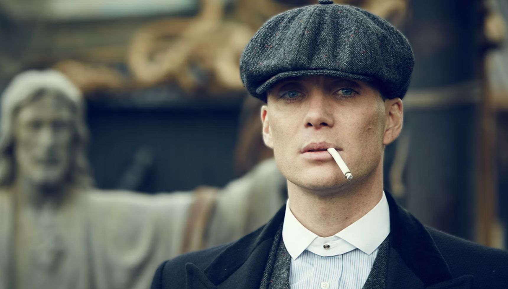 Tommy Shelby with a cigarette in his mouth in Peaky Blinders