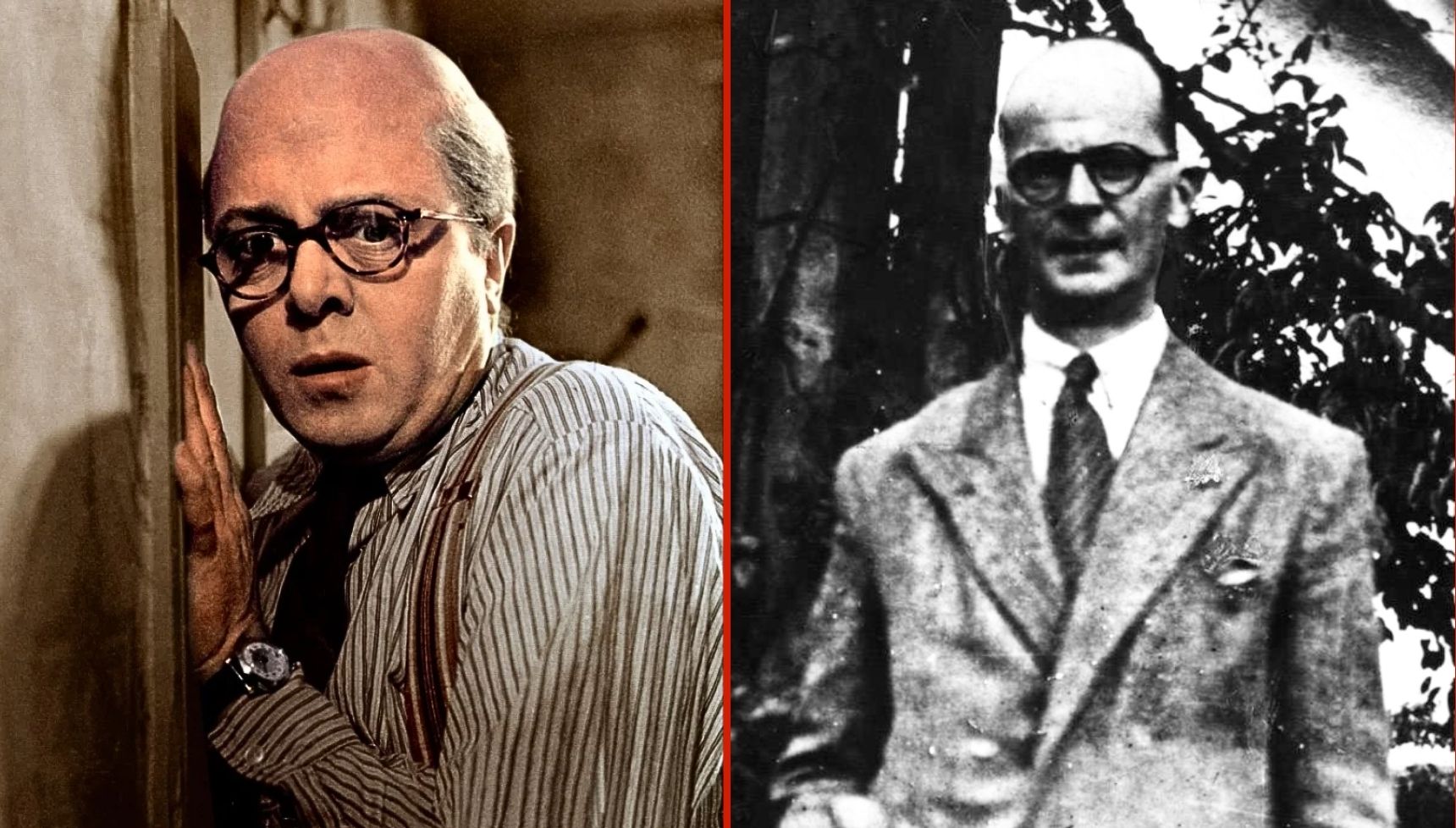 Richard Attenborough as John Christie in 10 Rillington Place next to the real-life photo of Christie