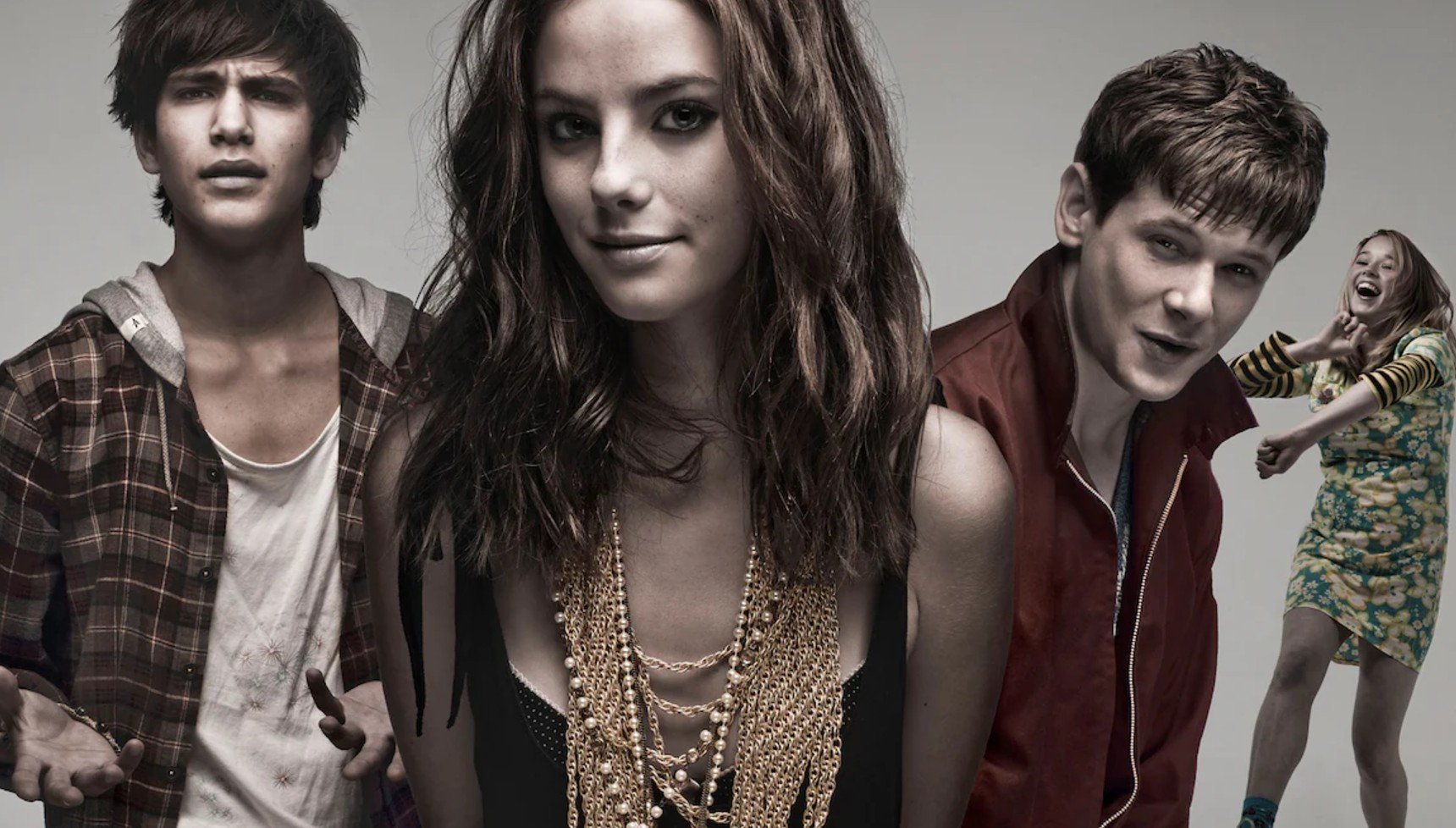 Luke Pasqualino, Kaya Scodelario, and Jack O'Connell on the poster for Skins