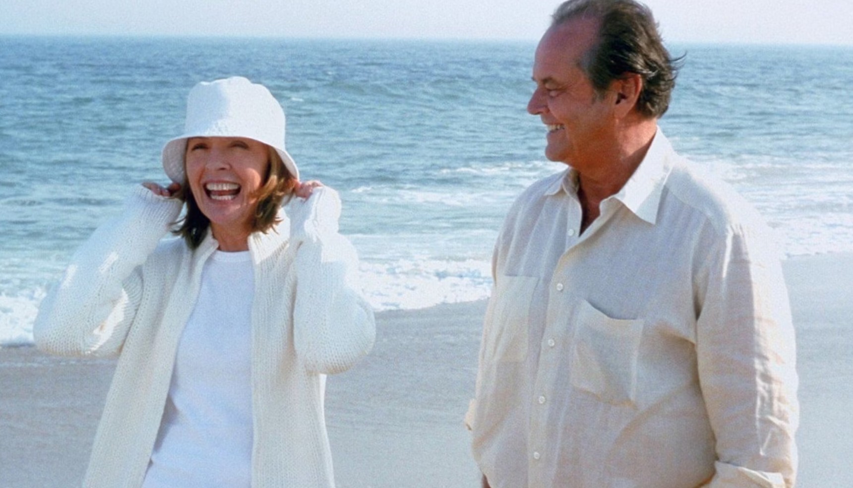Diane Keaton laughing with Jack Nicholson on the beach in Something's Gotta Give