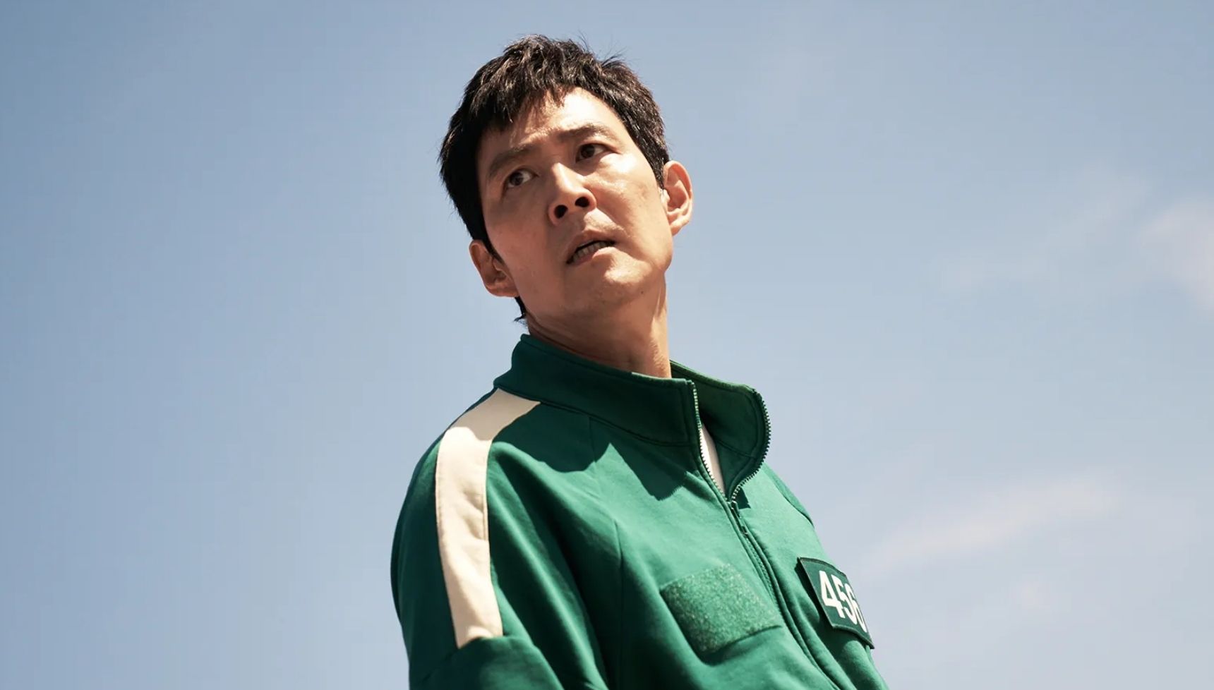 Gi-hun in his Player 456 jumpsuit in Squid Game