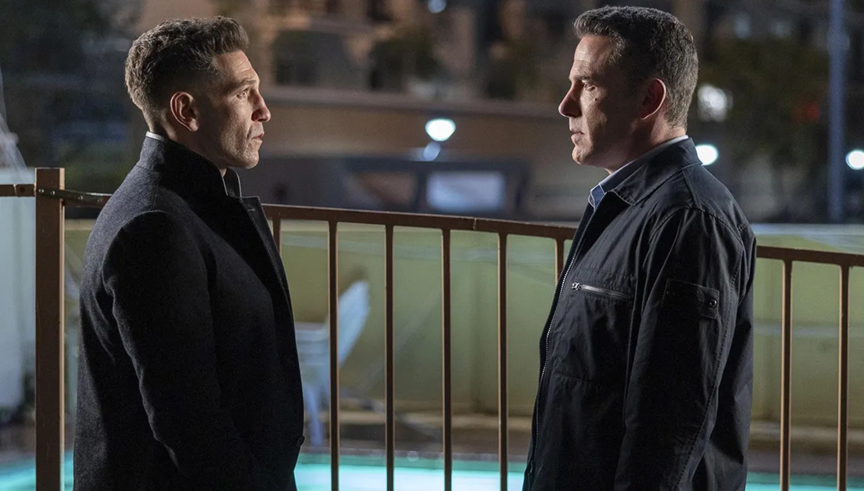 Jon Bernthal looking at Ben Affleck in The Accountant 2