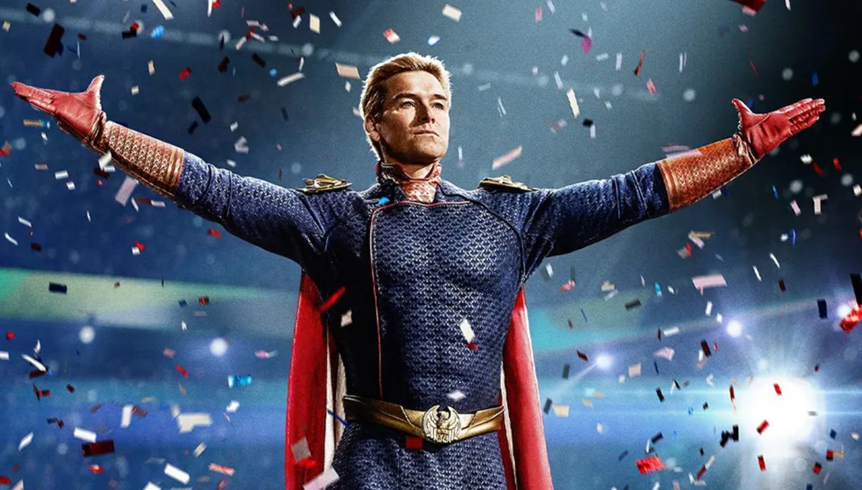 Homelander surrounded by confetti in The Boys
