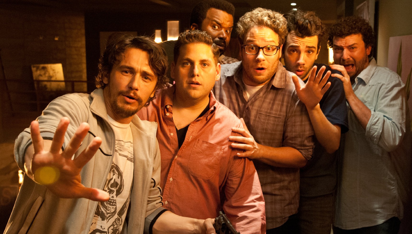 James Franco, Jonah Hill, Seth Rogen, Jay Baruchel, Danny McBride, and Craig Robinson in This is the End