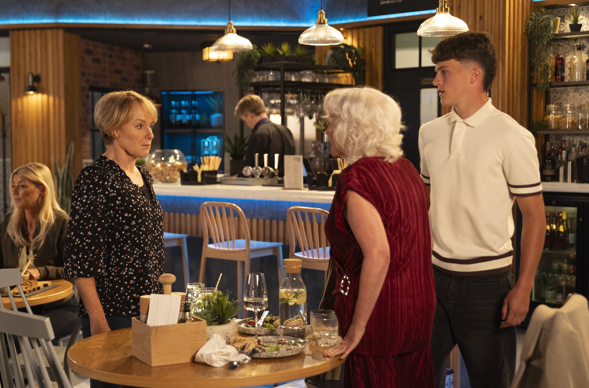 Coronation Street's Sally talking to Trisha at the bistro