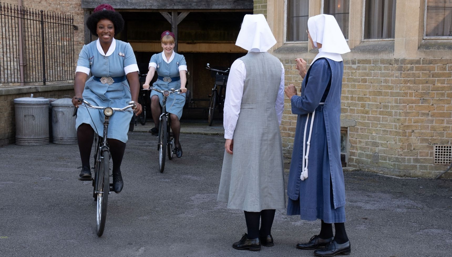 The midwives of Nonnatus House on their bikes