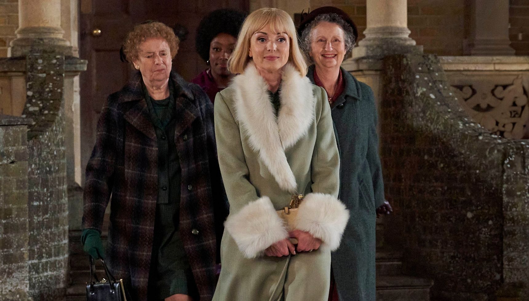 Trixie, Phyllis and Miss Higging leaving Nonnatus House in Call the Midwife