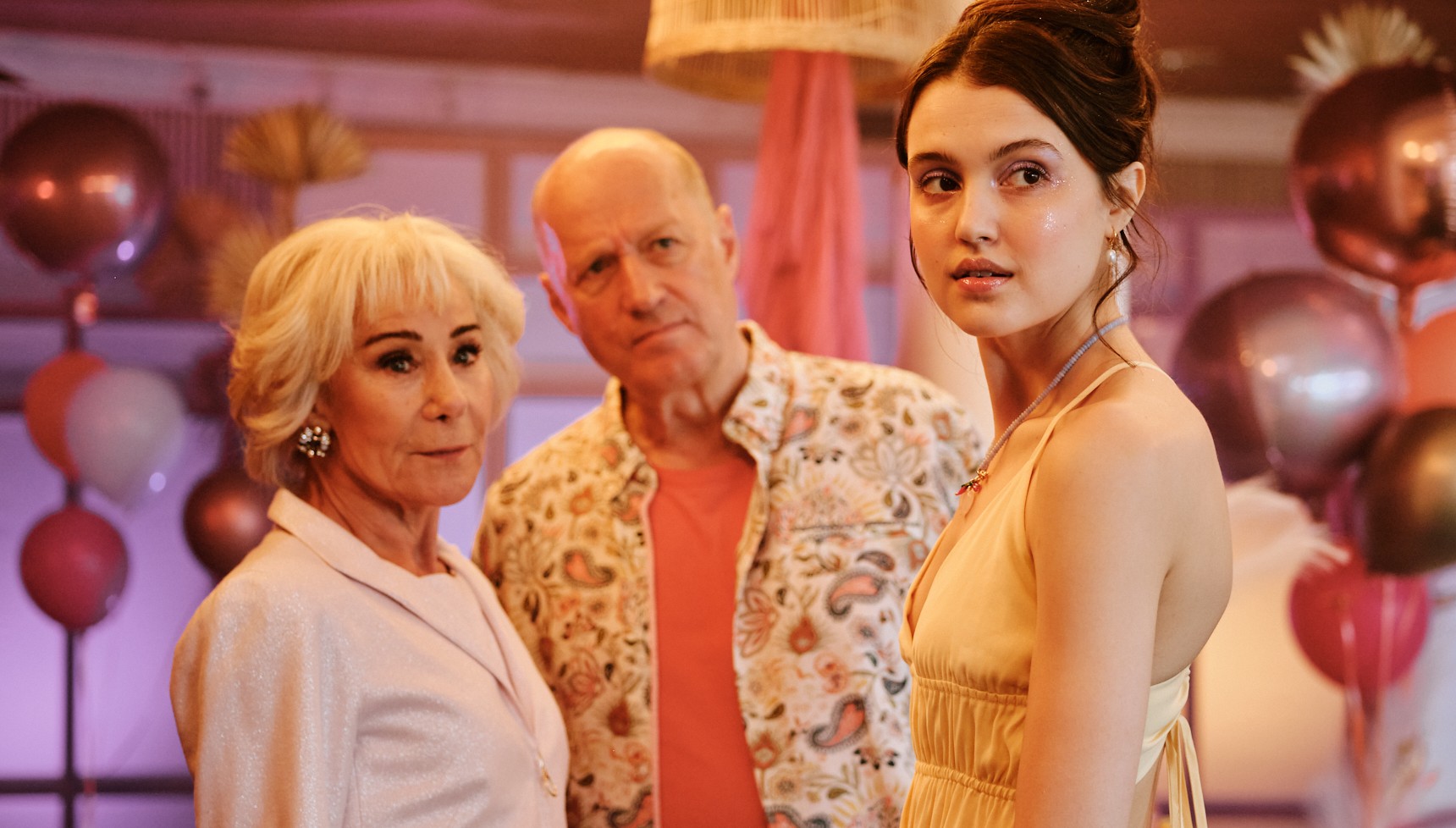 Zoe Wanamaker, Adrian Edmondson and Chloe Sweetlove's Bergerac characters at a party