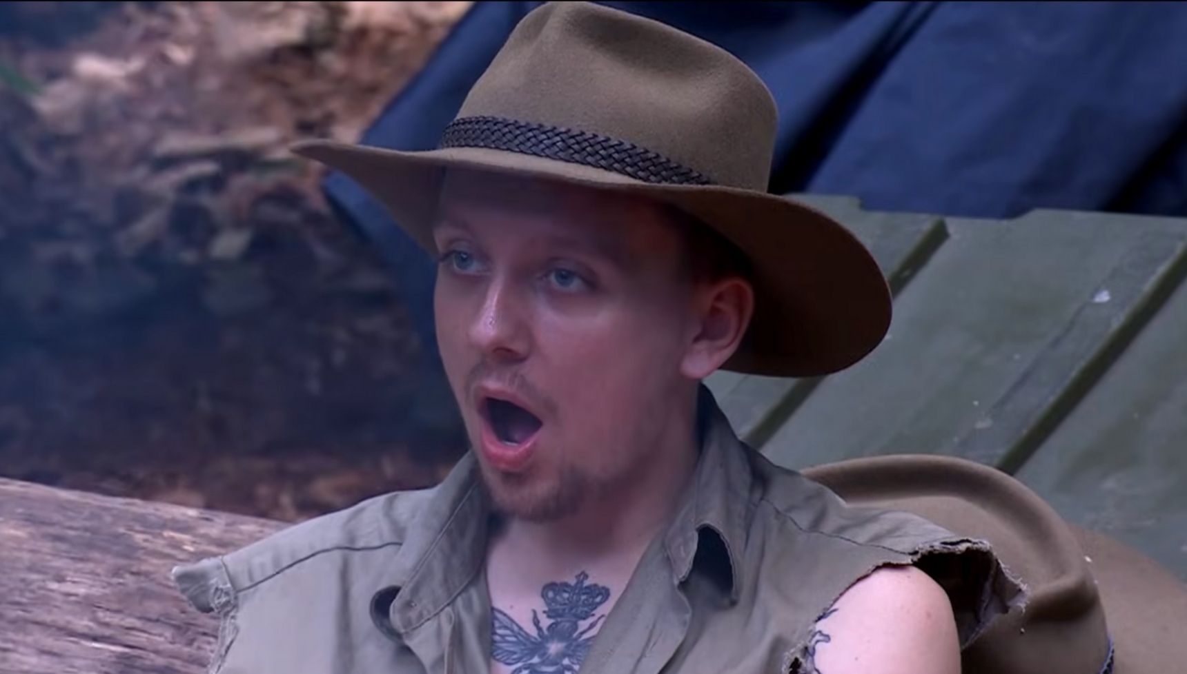Aitch open mouthed on I'm A Celebrity