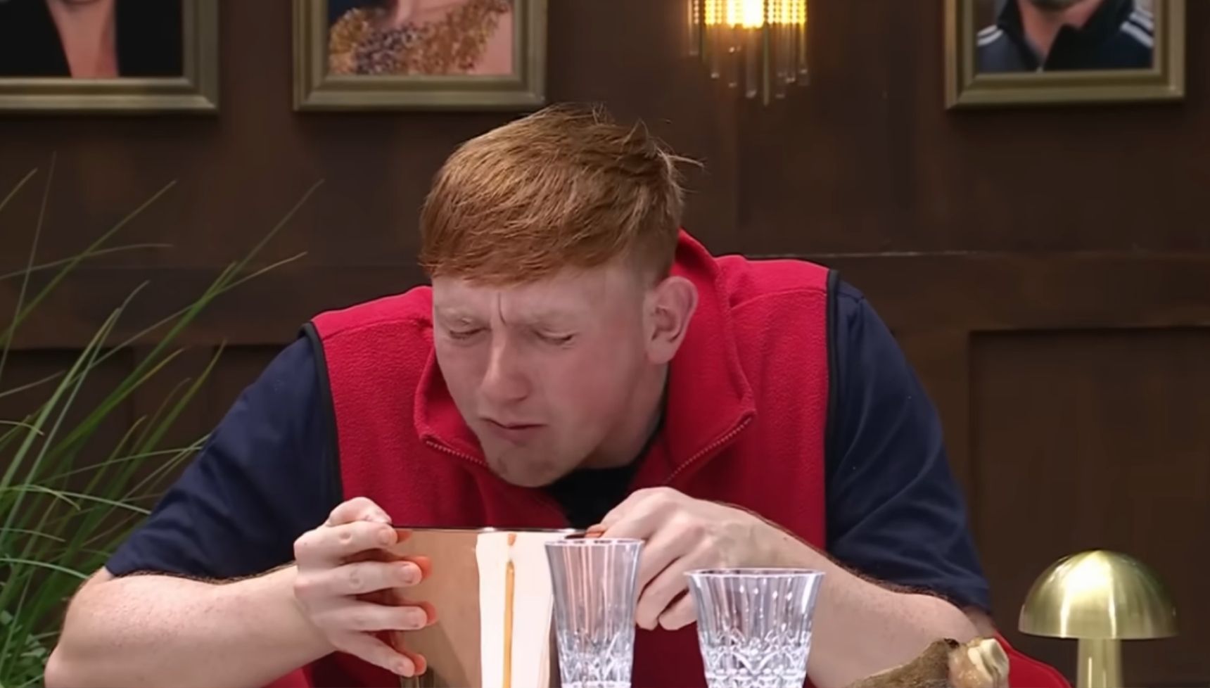 Angry Ginge gags during an eating trial