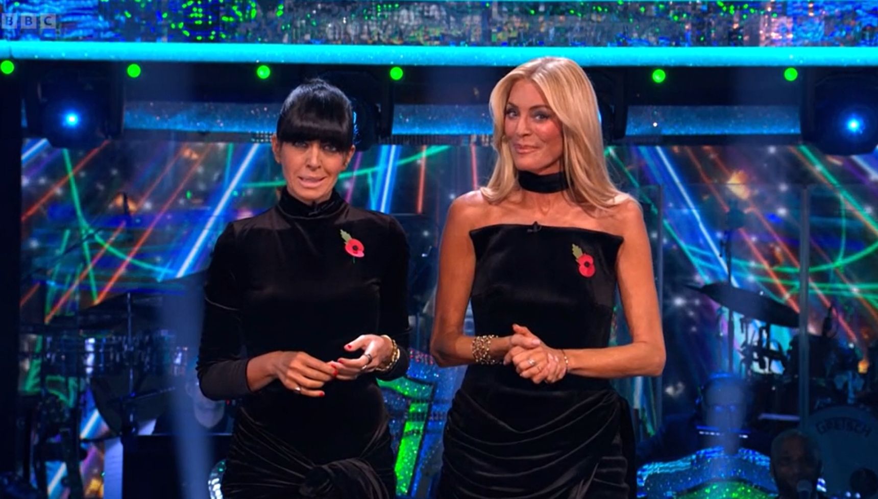 Claudia Winkleman and Tess Daly in black dresses for Strictly Come Dancing Halloween special