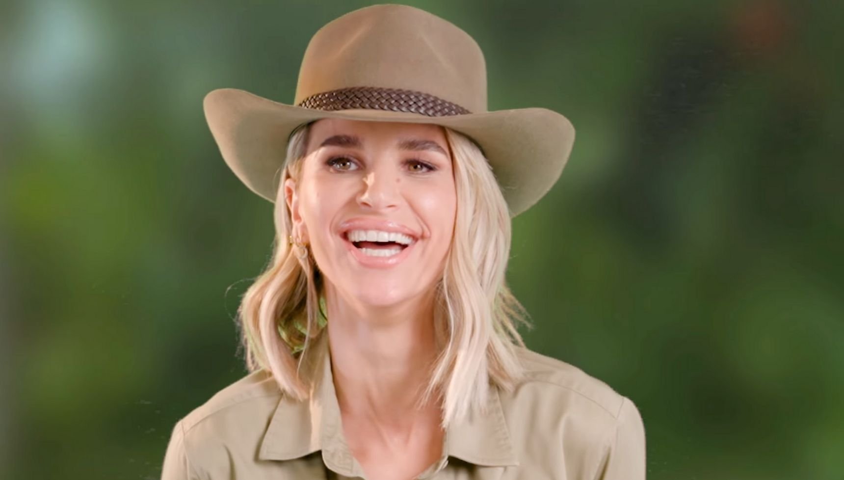 Vogue Williams smiling in an I'm A Celebrity promo video