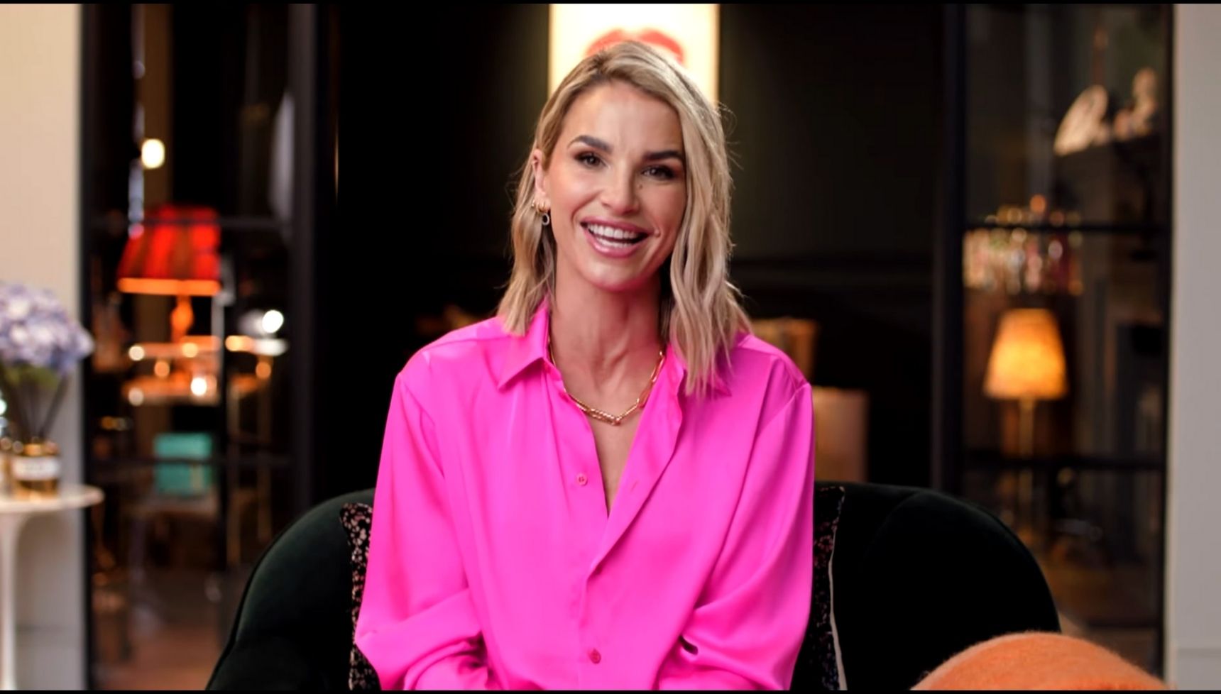 Vogue Williams smiling in a I'm A Celeb promo video 