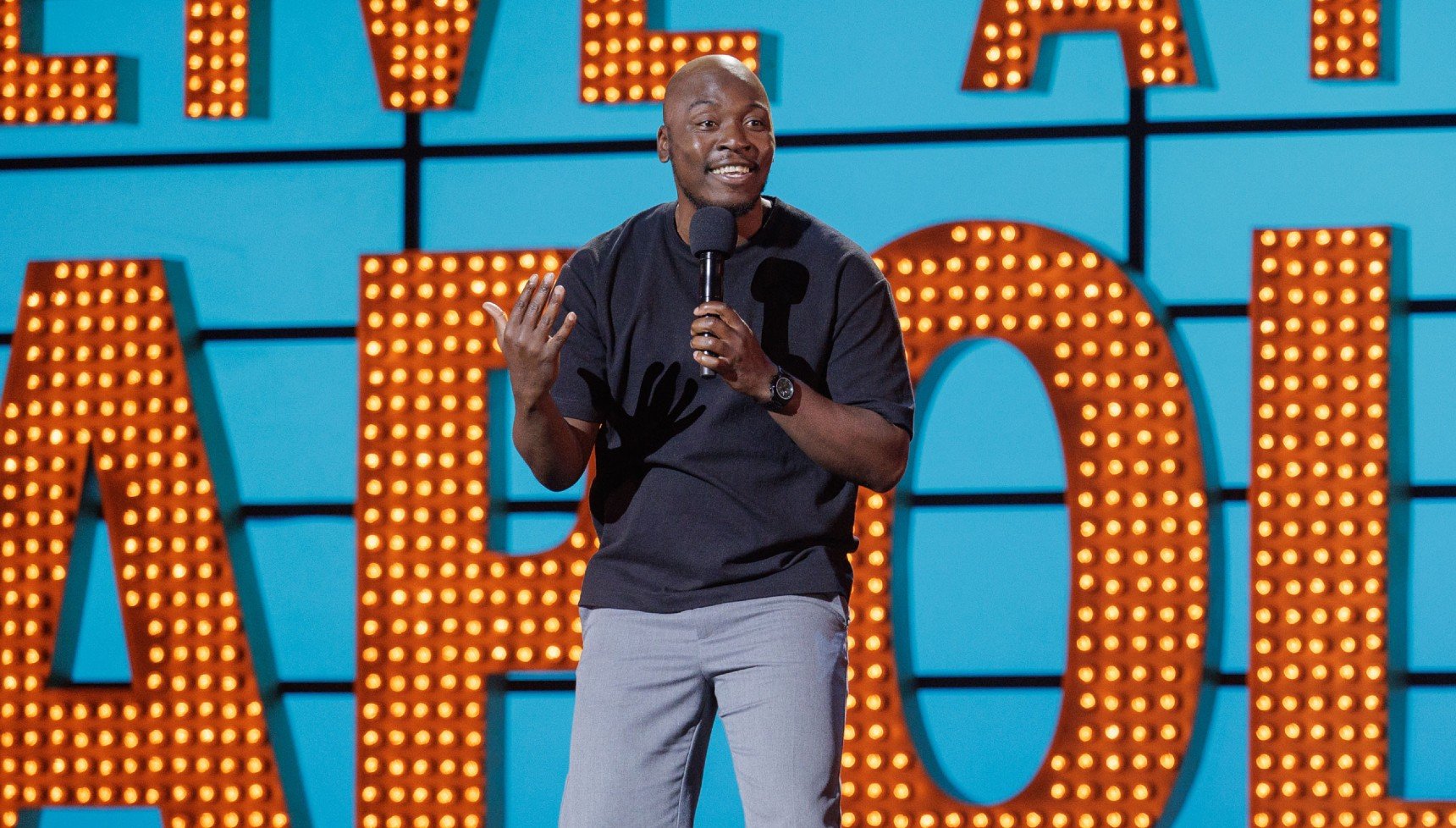 Eddie Kadi performing comedy for Live at the Apollo