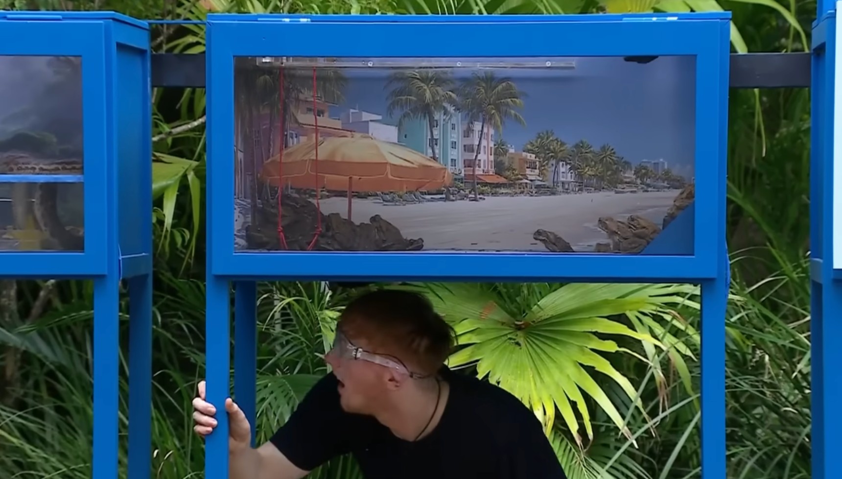 Angry Ginge underneath a box with toads in it in I'm A Celebrity