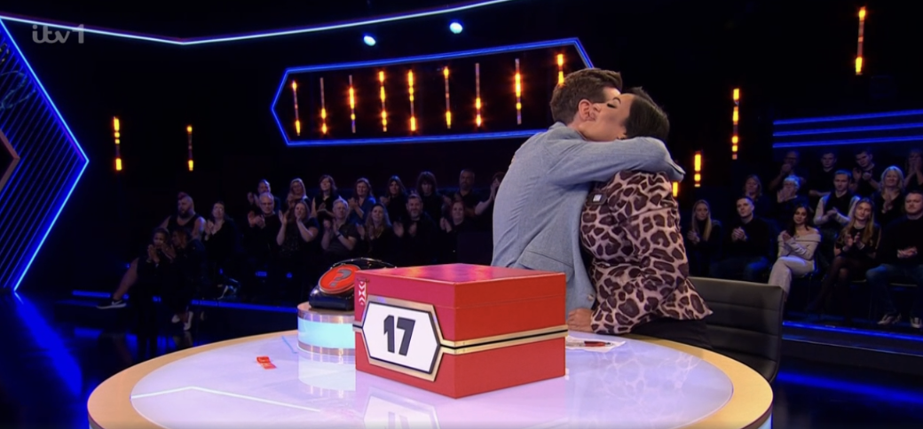 Stephen Mulhern hugging Deal Or No Deal contestant