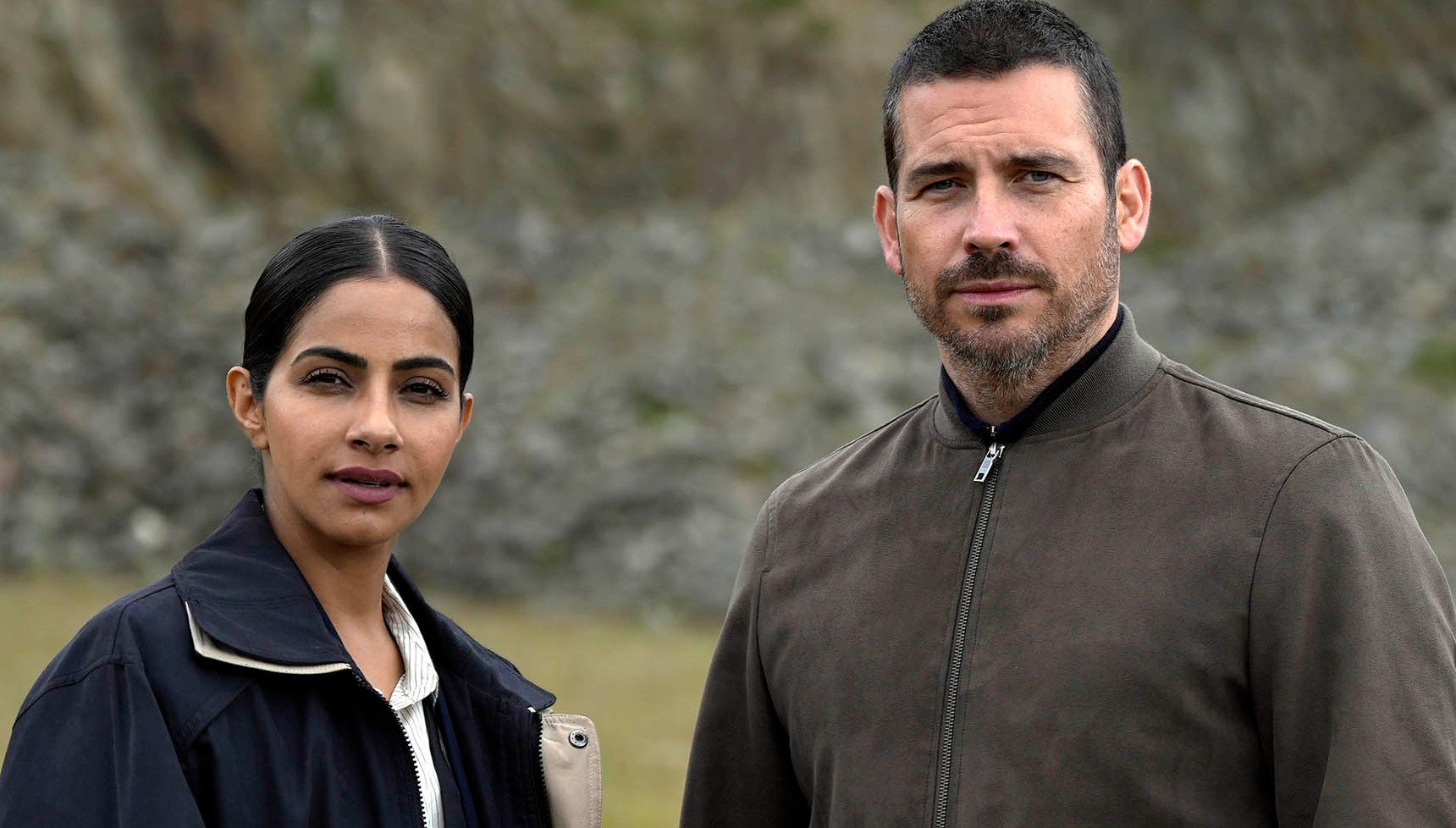 ROBERT JAMES COLLIER as Ben Cooper and MANDIP GILL as Diane Fry in Cooper & Fry