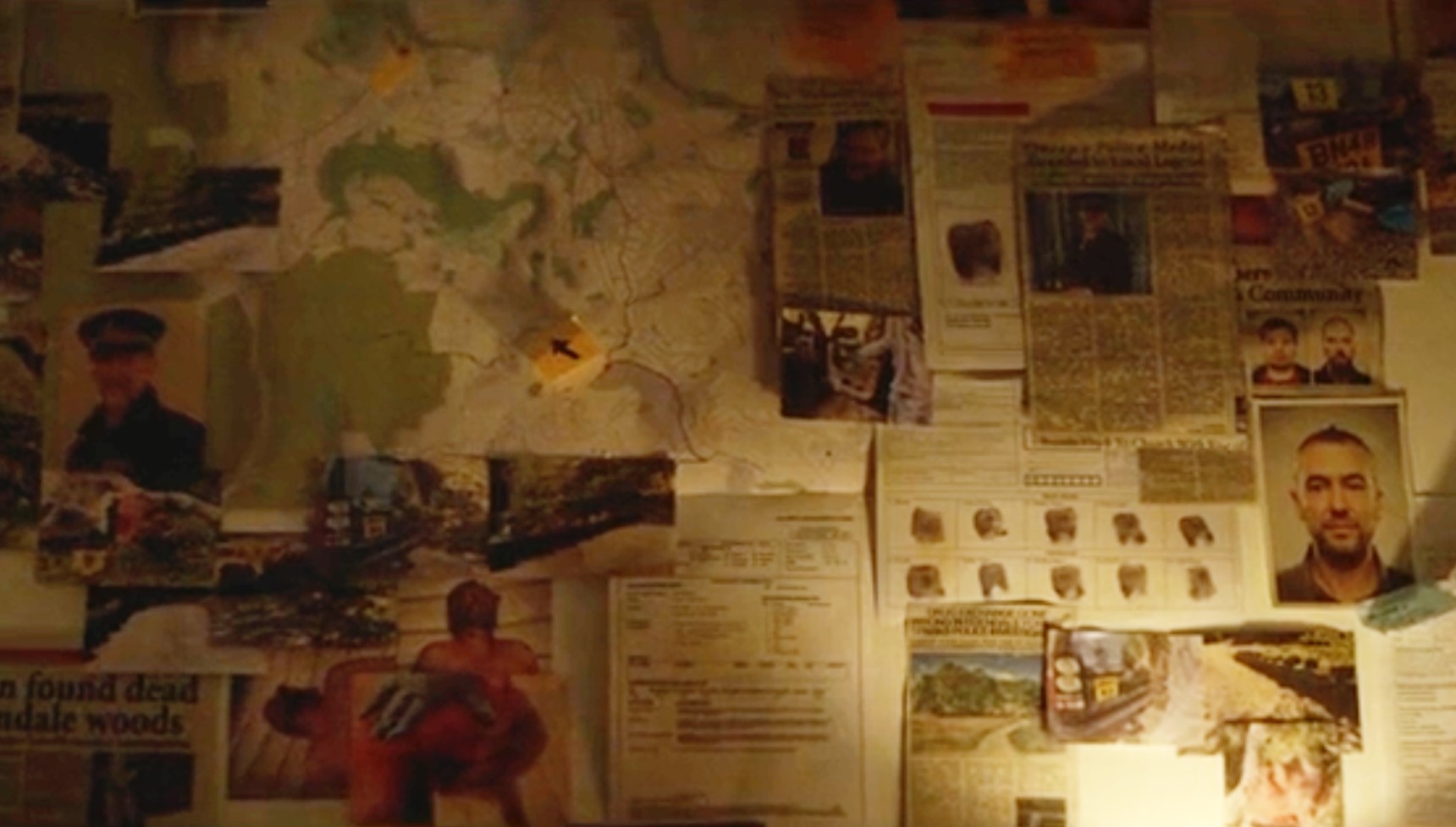 Evidence board of Joseph Cooper's death