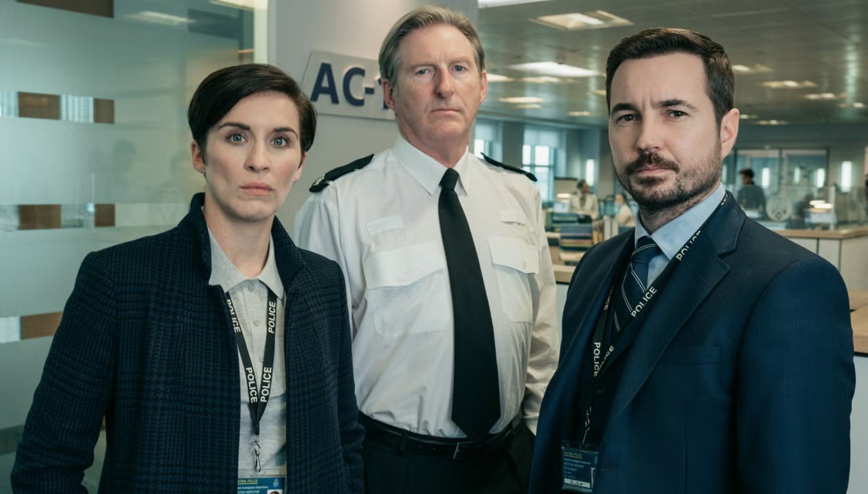 Vicky McClure, Adrian Dunbar, Martin Compston as their Line of Duty characters