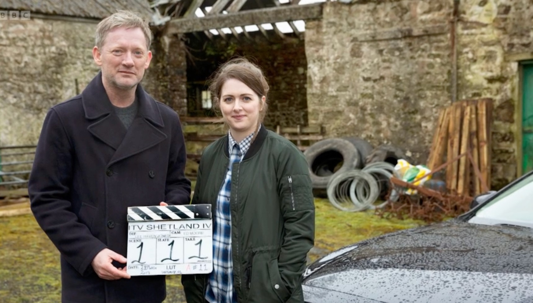 Alison O'Donnell and Douglas Henshall as Tosh and Jimmy Perez in Shetland series 1