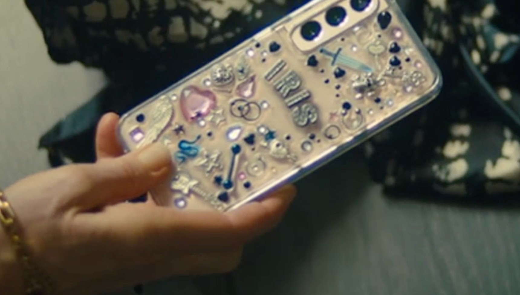 Iris' phone in Wild Cherry