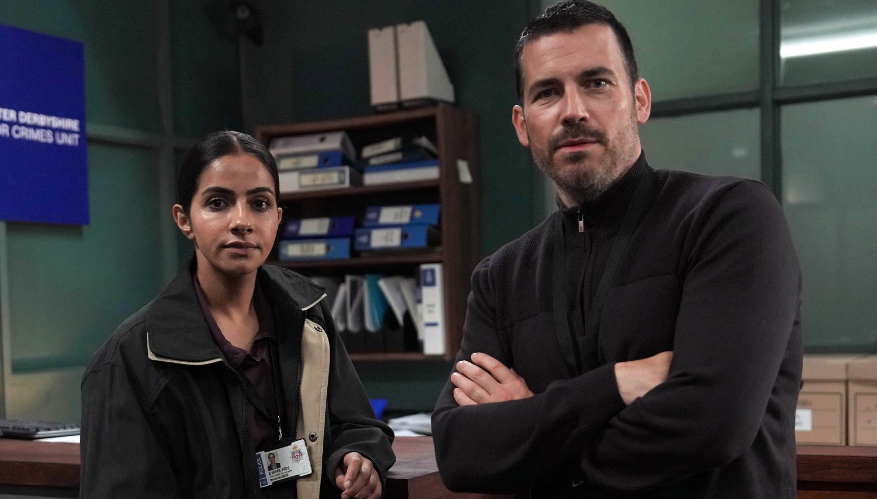 Mandip Gill and Rob James-Collier as Diane and Ben in Cooper & Fry