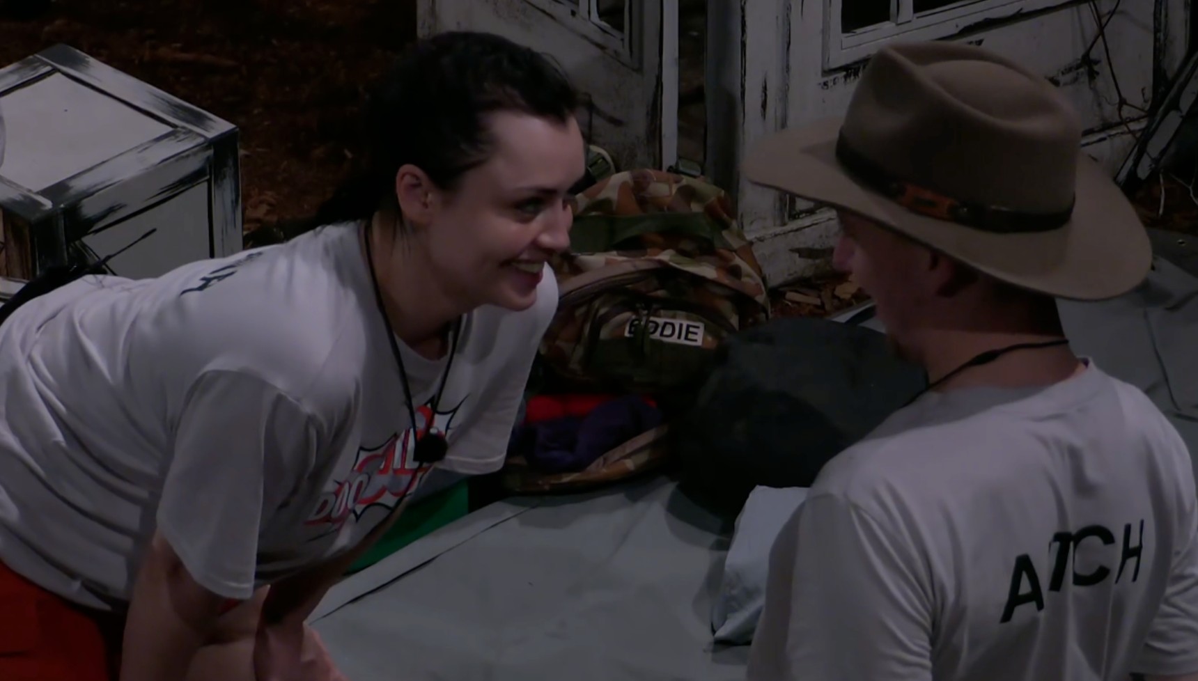 Shona smiling at Aitch in the jungle in I'm A Celebrity Get Me Out of Here