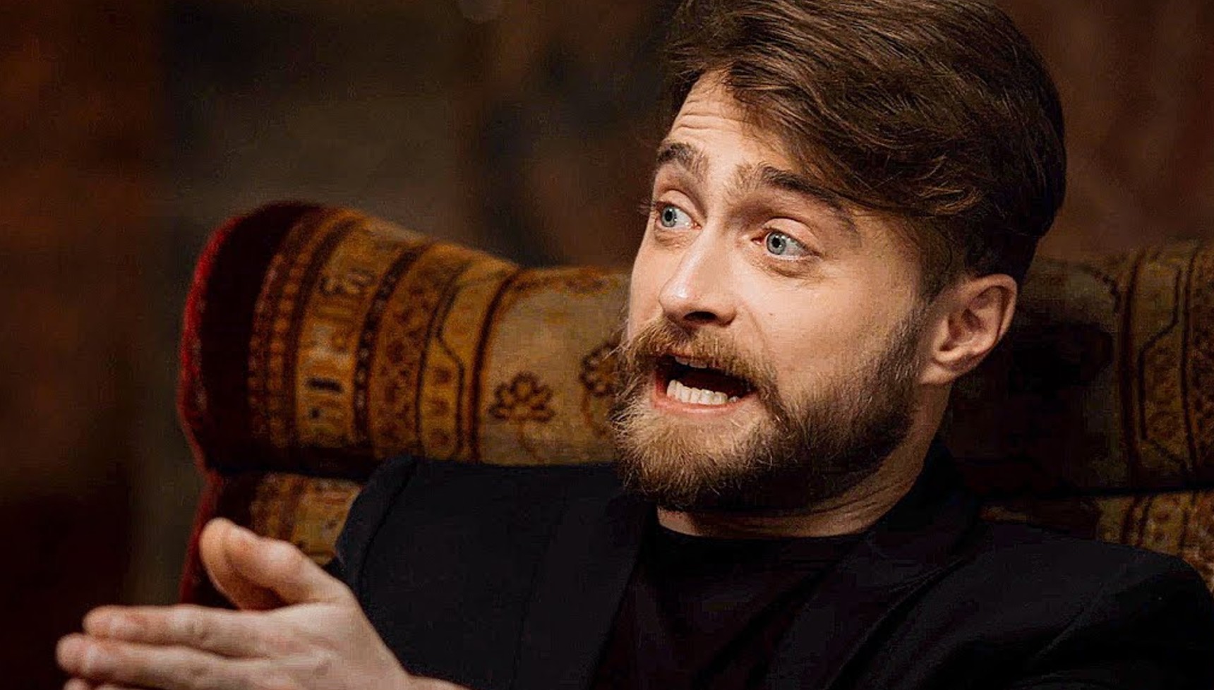 Daniel Radcliffe with a beard in the Harry Potter reunion