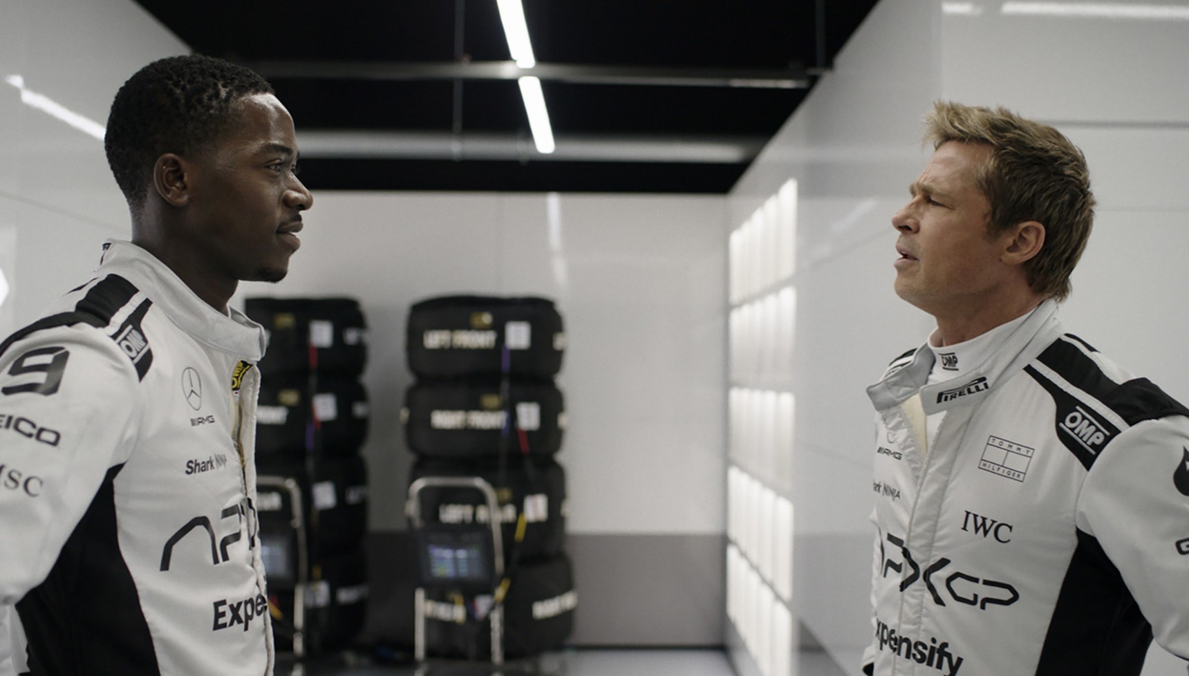 Damon Idris and Brad Pitt face off in F1