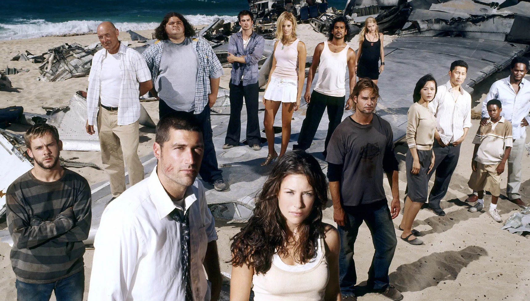 The cast of Lost on a beach