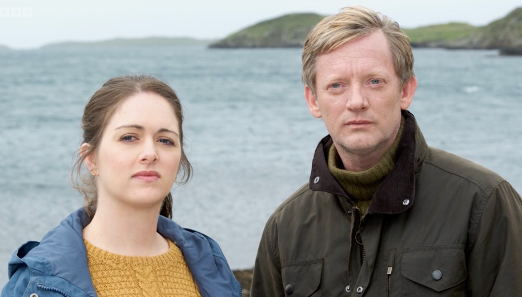 Alison O'Donnell and Douglas Henshall as Tosh and Jimmy Perez in Shetland series 1