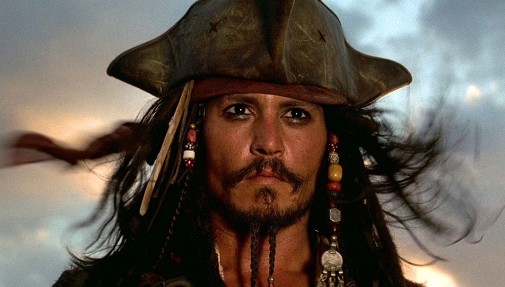 Johnny Depp in costume as Captain Jack Sparrow in Pirates of the Caribbean: Curse of the Black Pearl