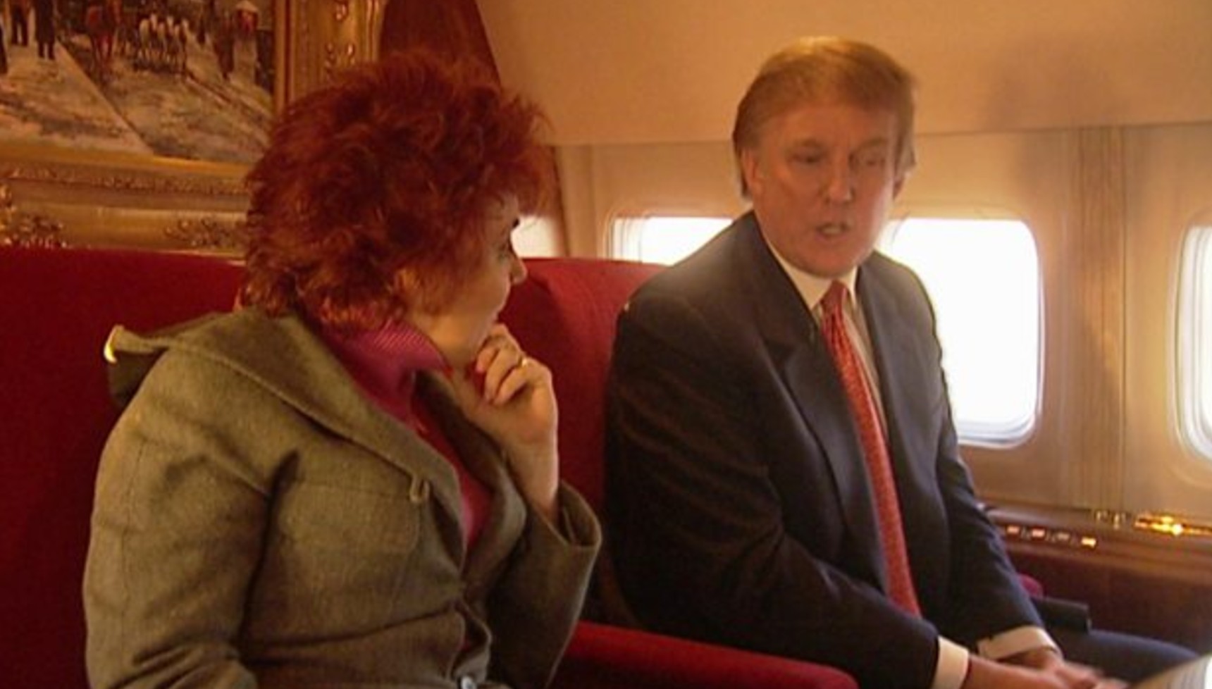 Donald Trump sitting next to Ruby Wax on a plane