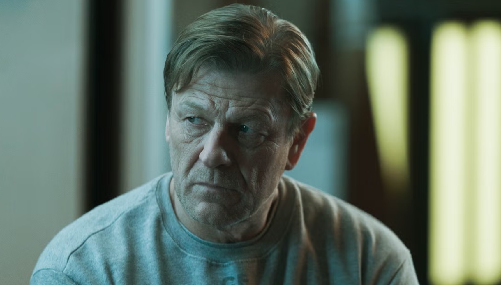 Sean Bean wearing a grey jumper in Time